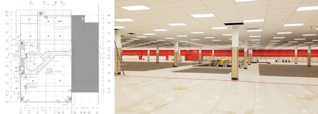 Students will use CAD drawings to convert the various project spaces, including a former Sears and Target, into a single BIM model.